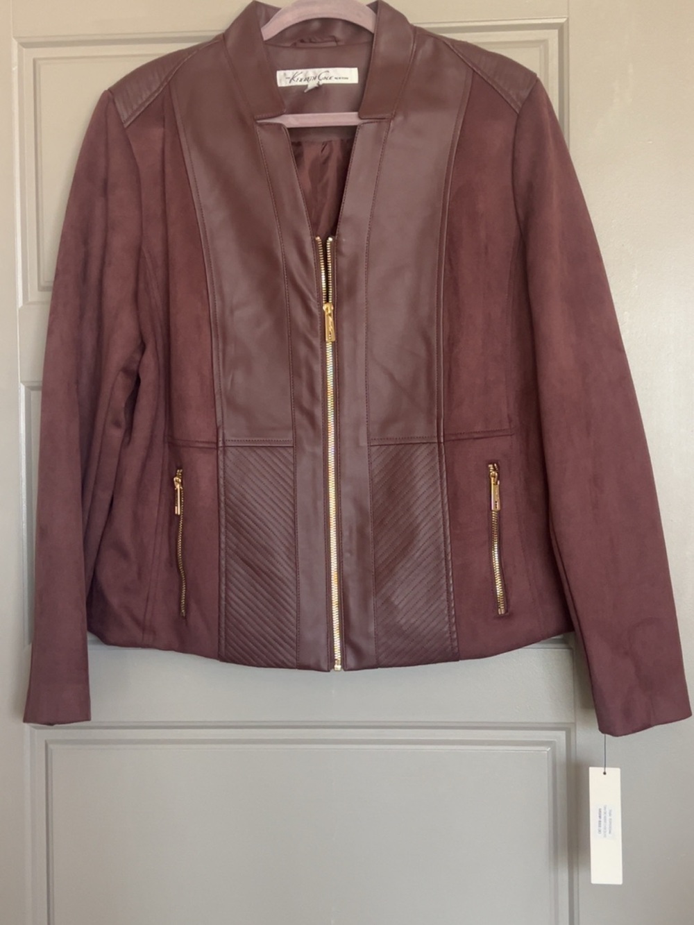 Kenneth Cole New York Brown Mixed-Media Leather & Suede Zip Jacket